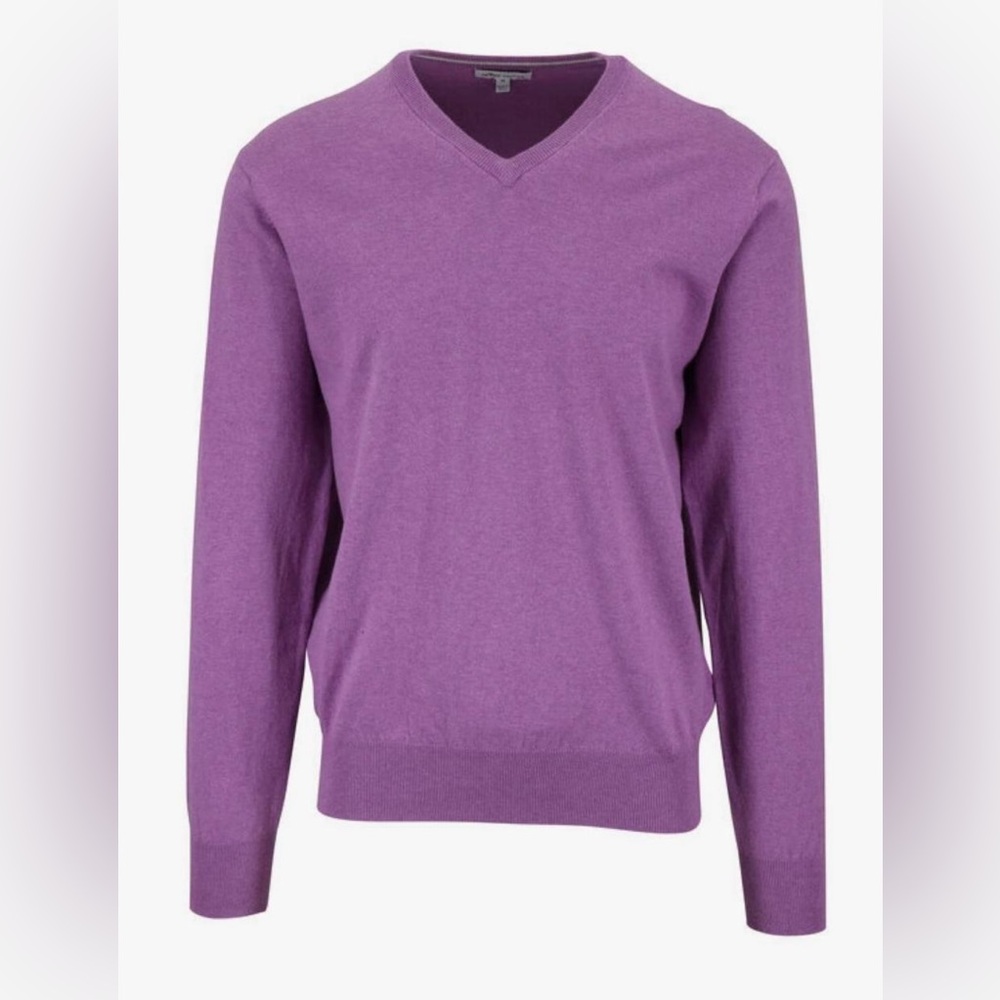 Peter Millar Lavender Ribbed V Neck Pullover Sweater Medium Pima Cashmere Silk‎